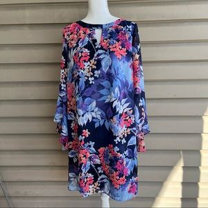 •Roz & Ali• Floral Bell Sleeve Keyhole Dress - Size 12